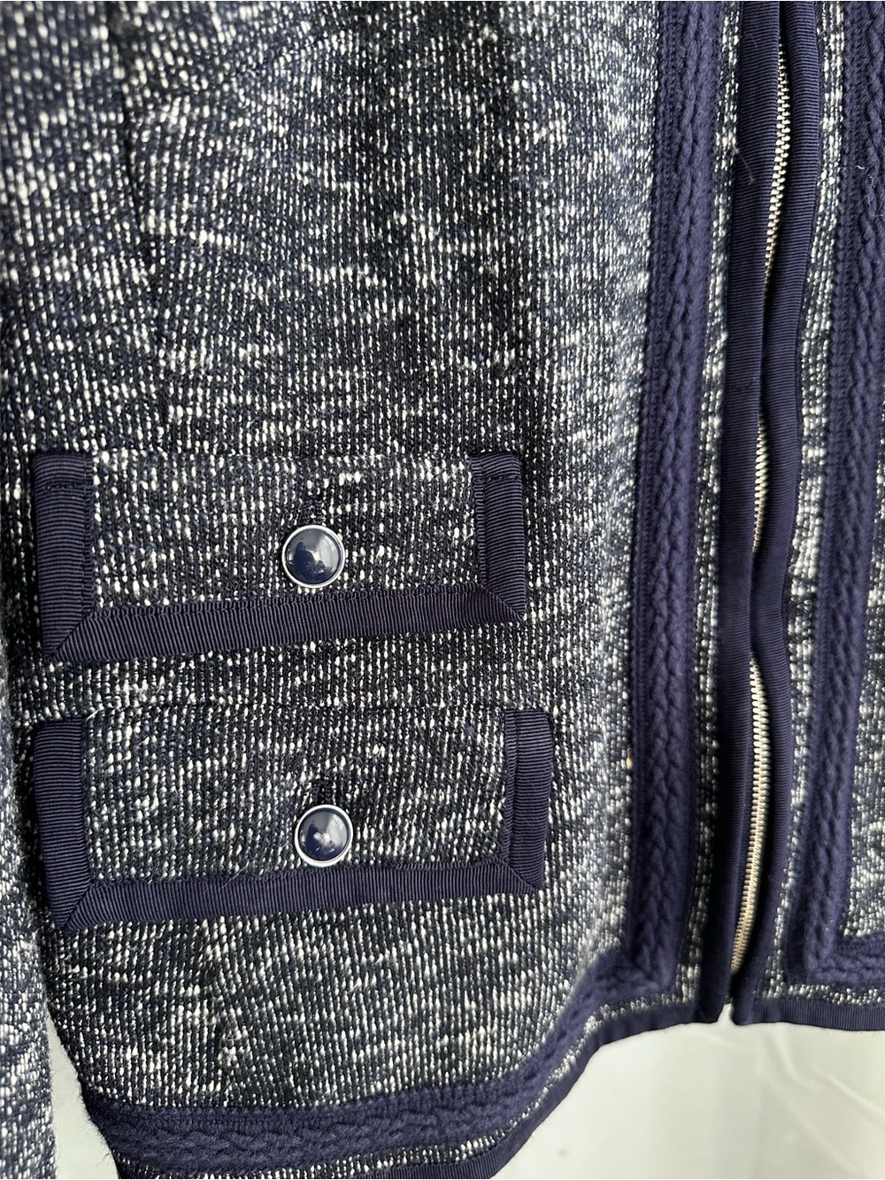 Talbots Sweater Lady Jacket Size 16P Blue Work Career Tweed Zipper Pockets - Picture 2 of 7
